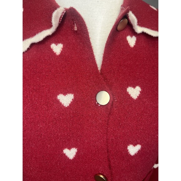 Anthropologie NVLT Heart Coatigan Knit Jacket Cardigan XXS Red Peter Pan Collar - Picture 3 of 10